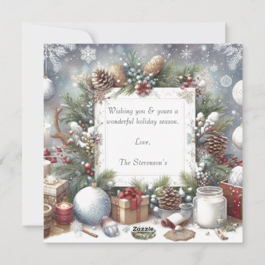 Kerstmis Waterverf Rustieke Foto Feestdagenkaart (Achterkant)