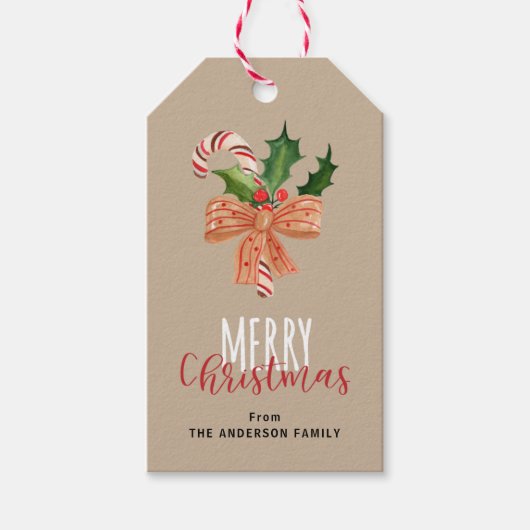 Kerstmis Waterverf Snoepriet Persoonlijk Cadeaulabel (Voorkant)