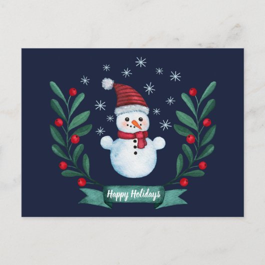 Kerstmis - Waterverf Snowman - Aangepaste marine b Briefkaart (Voorkant)