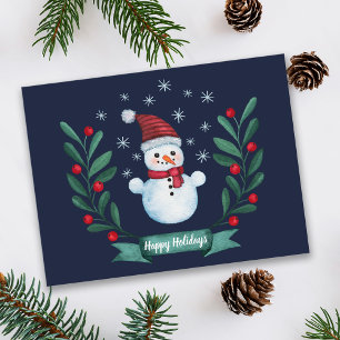 Kerstmis - Waterverf Snowman - Aangepaste marine b Briefkaart