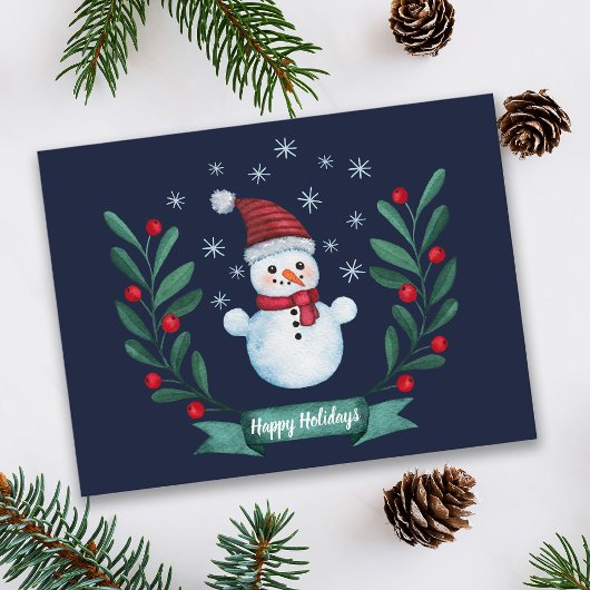 Kerstmis - Waterverf Snowman - Aangepaste marine b Briefkaart