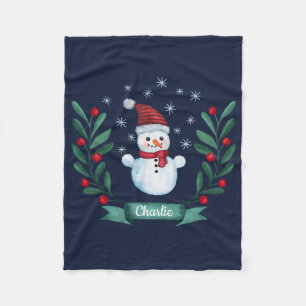Kerstmis - Waterverf Snowman - Aangepaste marine b Fleece Deken
