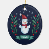 Kerstmis - Waterverf Snowman - Aangepaste marine b Keramisch Ornament (Links)