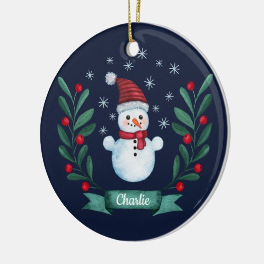 Kerstmis - Waterverf Snowman - Aangepaste marine b Keramisch Ornament (Links)