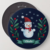 Kerstmis - Waterverf Snowman - Aangepaste marine b Ronde Button 6,0 Cm (Voorkant /achterkant)