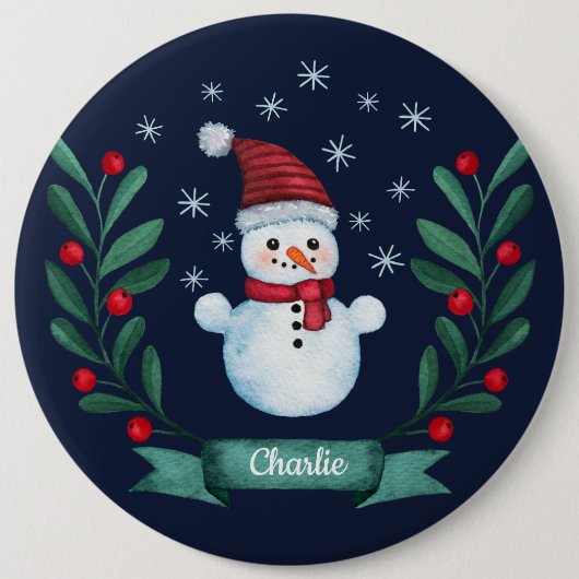 Kerstmis - Waterverf Snowman - Aangepaste marine b Ronde Button 6,0 Cm (Voorkant)