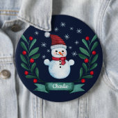 Kerstmis - Waterverf Snowman - Aangepaste marine b Ronde Button 6,0 Cm (In situ)