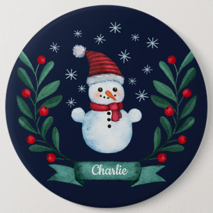 Kerstmis - Waterverf Snowman - Aangepaste marine b Ronde Button 6,0 Cm