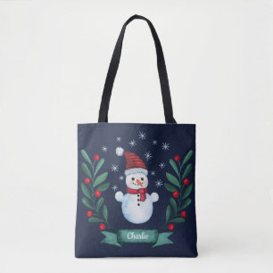 Kerstmis - Waterverf Snowman - Aangepaste marine b Tote Bag