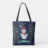 Kerstmis - Waterverf Snowman - Aangepaste marine b Tote Bag (Achterkant)
