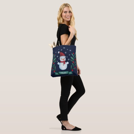 Kerstmis - Waterverf Snowman - Aangepaste marine b Tote Bag (Op model)