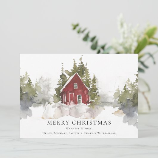 Kerstmis Waterverf Snowy Pine Forest Home Feestdagenkaart (Staand voorkant)