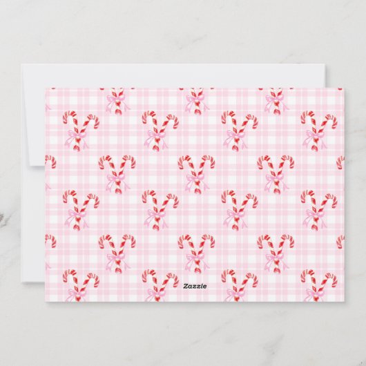 Kerstmis Waterverf Suikerstokken Roze Strikken Pre Feestdagenkaart (Achterkant)