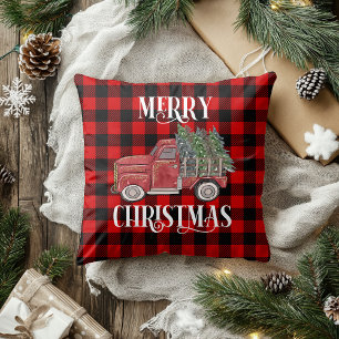 Kerstmis Waterverf Truck Buffalo Plaid Kussen