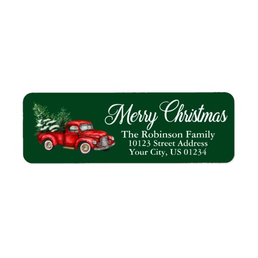 Kerstmis Waterverf Truck Green Return-adres Etiket (Voorkant)