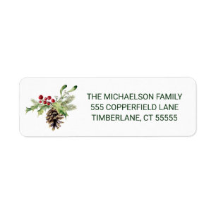 Kerstmis Waterverf - Vintage Holly & Pinecone Etiket