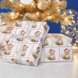 Kerstmis Waterverf Vos In Sneeuwvlokken Cadeaupapier