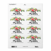 Kerstmis | Waterverf - Vrolijk kerstfeest Holly Etiket (Full Sheet)