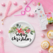 Kerstmis | Waterverf - Vrolijk kerstfeest Holly Papieren Bordje (Feest)