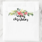 Kerstmis | Waterverf - Vrolijk kerstfeest Holly Rechthoekige Sticker (Tas)
