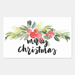 Kerstmis Waterverf - Vrolijk kerstfeest Holly Rechthoekige Sticker
