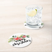 Kerstmis | Waterverf - Vrolijk kerstfeest Holly Ronde Kartonnen Onderzetter (Insitu)