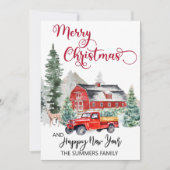 Kerstmis Waterverf Winter Barn Country Truck Feestdagenkaart (Voorkant)