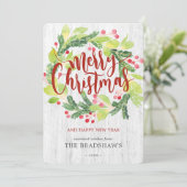 Kerstmis Waterverf Winter Greenery Berry Wreath Feestdagenkaart (Staand voorkant)