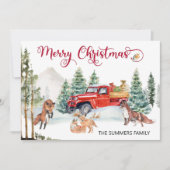 Kerstmis Waterverf Winterfox serie Red Truck Feestdagenkaart (Voorkant)