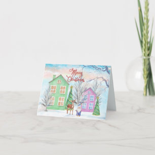 Kerstmis waterverf winterillustratie  kaart