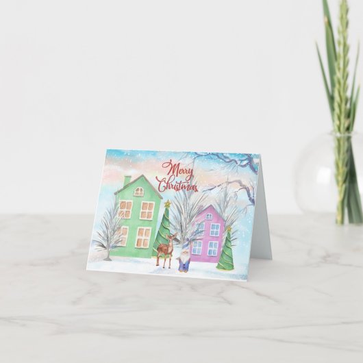 Kerstmis waterverf winterillustratie kaart (Voorkant)