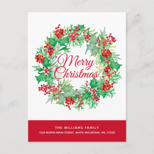 Kerstmis Waterverf Wreath Moving Feestdagenkaart (Voorkant)