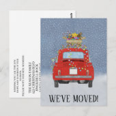 Kerstmis We hebben verhuisd rode auto met verlicht Briefkaart (Voorkant / Achterkant)