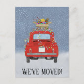 Kerstmis We hebben verhuisd rode auto met verlicht Briefkaart (Voorkant)