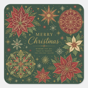 Kerstmis Weelderige Poinsettia Mandala Vierkante Sticker