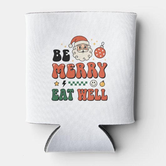 Kerstmis wees vrolijk eet goed kerstman ontwerp blikjeskoeler (Voorkant)