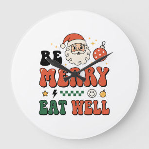 Kerstmis wees vrolijk eet goed kerstman ontwerp grote klok