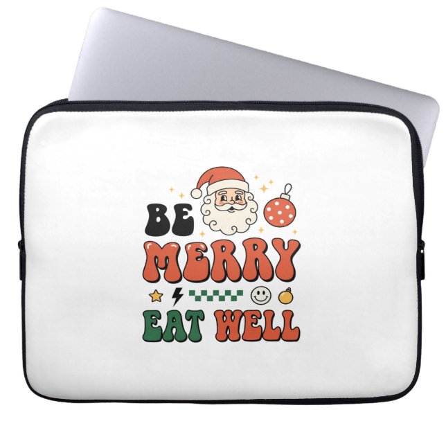 Kerstmis wees vrolijk eet goed kerstman ontwerp laptop sleeve (Voorkant)