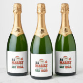Kerstmis wees vrolijk eet goed kerstman ontwerp sparkling wijnetiket (Flessen)