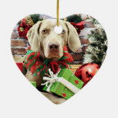 Kerstmis - Weimaraner - Lucy Keramisch Ornament (Achterkant)