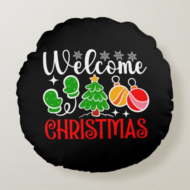 Kerstmis Welkom-63758 Rond Kussen (Voorkant)
