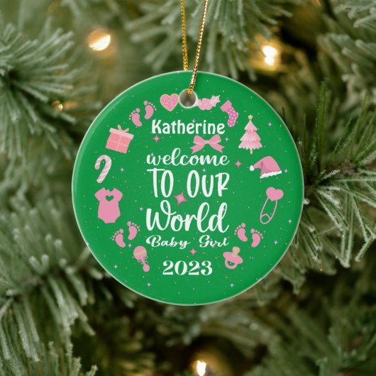 Kerstmis Welkom bij Onze Wereld Baby Meisje Keramisch Ornament (Boom)