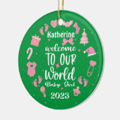 Kerstmis Welkom bij Onze Wereld Baby Meisje Keramisch Ornament (Links)