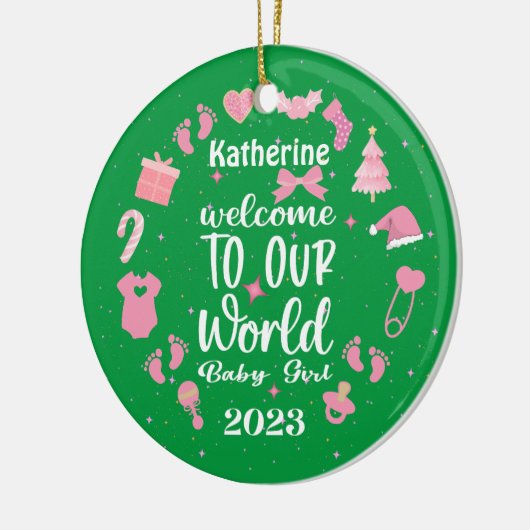 Kerstmis Welkom bij Onze Wereld Baby Meisje Keramisch Ornament (Links)