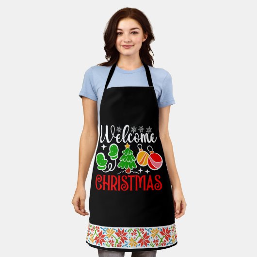 Kerstmis welkom schort (Gedragen)