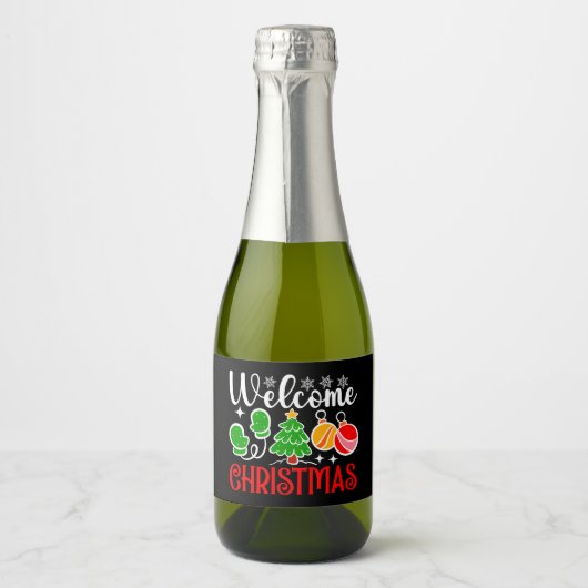 Kerstmis welkom sparkling wijnetiket (Voorkant)