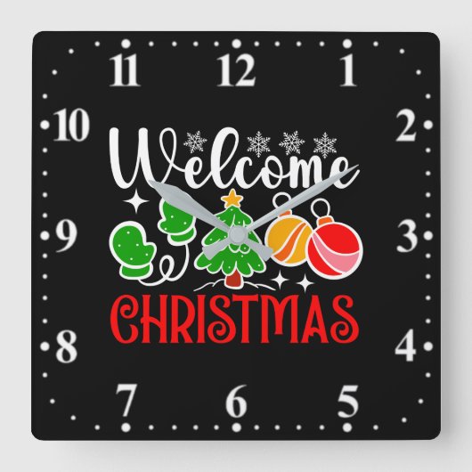 Kerstmis welkom vierkante klok (Voorkant)