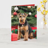 Kerstmis Welsh Terrier bij de boom Kaart (Gele Bloem)