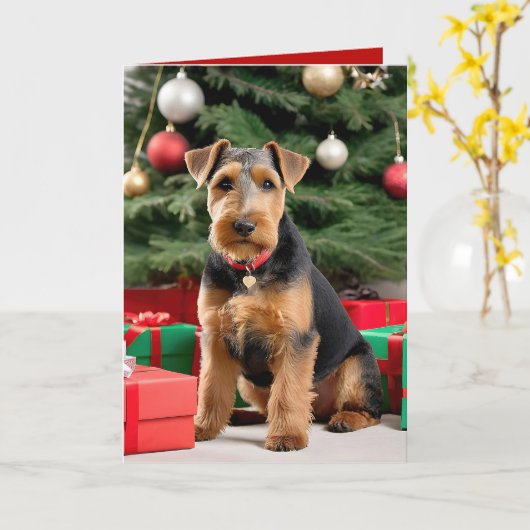 Kerstmis Welsh Terrier bij de boom Kaart (Gele Bloem)