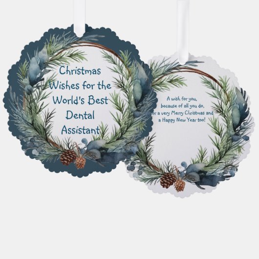 Kerstmis wenst groen krans tandartsassistent ornament kaart (Voorkant / Achterkant)